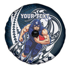 Personalized Carlton Blues Spare Tire Cover Polynesian Tribal Baggers Mascot With Hibiscus Floral Art