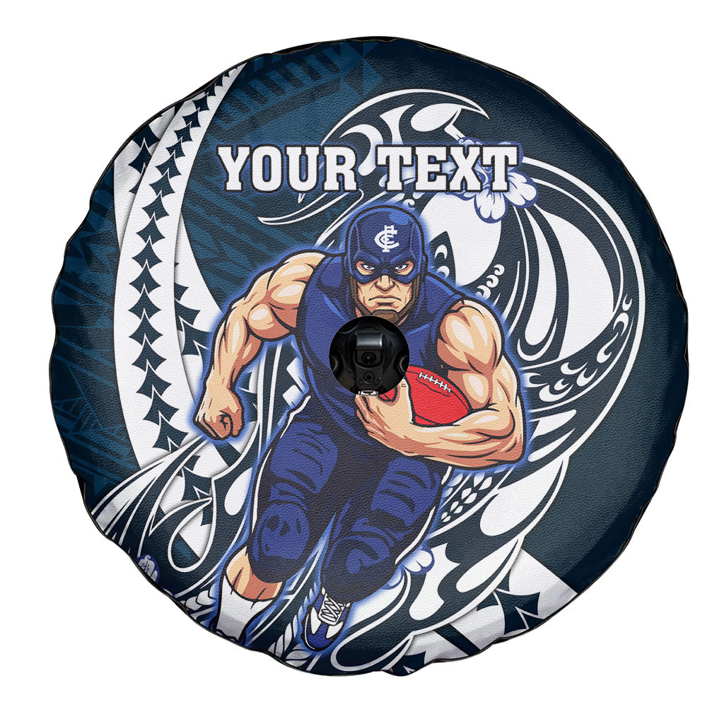 Personalized Carlton Blues Spare Tire Cover Polynesian Tribal Baggers Mascot With Hibiscus Floral Art