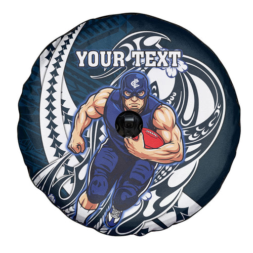 Personalized Carlton Blues Spare Tire Cover Polynesian Tribal Baggers Mascot With Hibiscus Floral Art