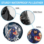 Personalized Carlton Blues Spare Tire Cover Polynesian Tribal Baggers Mascot With Hibiscus Floral Art