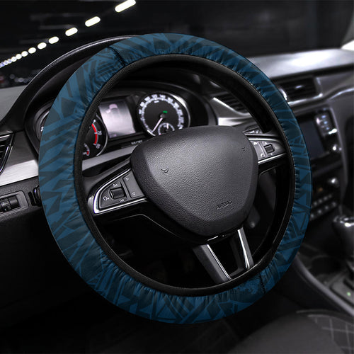 Carlton Blues Steering Wheel Cover Polynesian Tribal Baggers Mascot With Hibiscus Floral Art