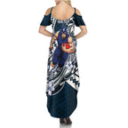Personalized Carlton Blues Summer Maxi Dress Polynesian Tribal Baggers Mascot With Hibiscus Floral Art