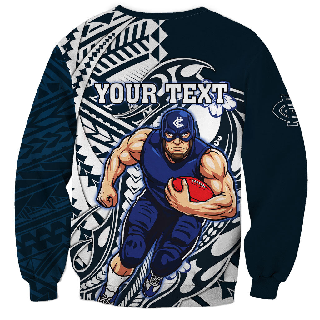 Personalized Carlton Blues Sweatshirt Polynesian Tribal Baggers Mascot With Hibiscus Floral Art