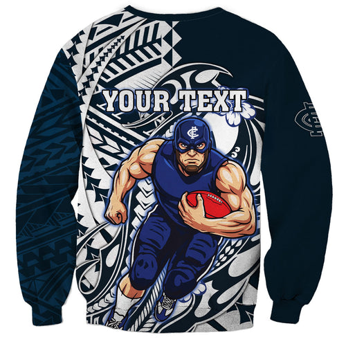 Personalized Carlton Blues Sweatshirt Polynesian Tribal Baggers Mascot With Hibiscus Floral Art