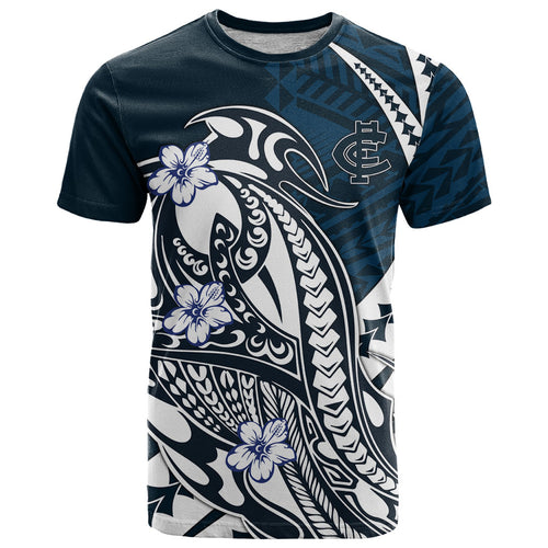Personalized Carlton Blues T Shirt Polynesian Tribal Baggers Mascot With Hibiscus Floral Art