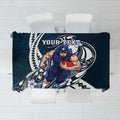 Personalized Carlton Blues Tablecloth Polynesian Tribal Baggers Mascot With Hibiscus Floral Art