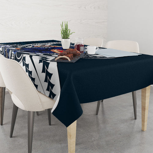 Personalized Carlton Blues Tablecloth Polynesian Tribal Baggers Mascot With Hibiscus Floral Art