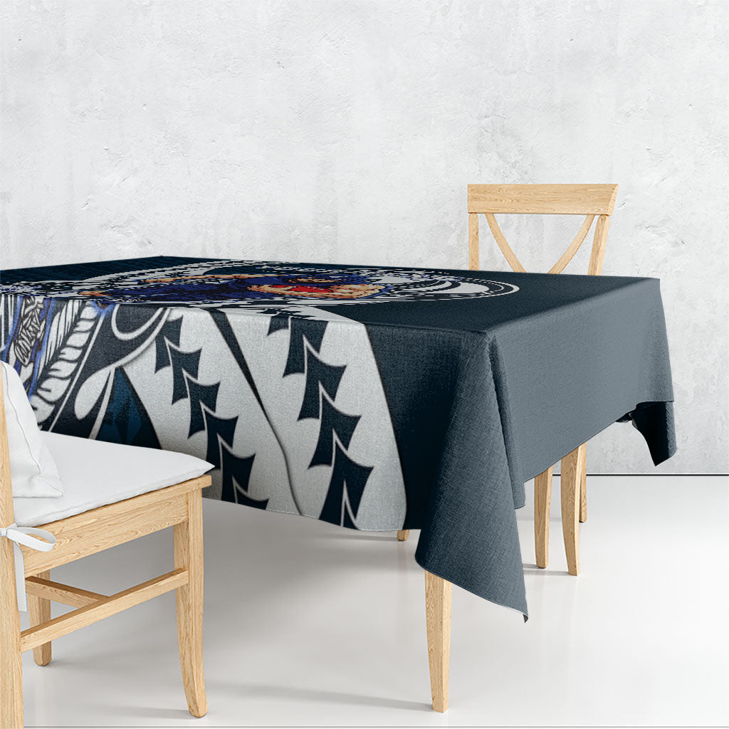 Personalized Carlton Blues Tablecloth Polynesian Tribal Baggers Mascot With Hibiscus Floral Art