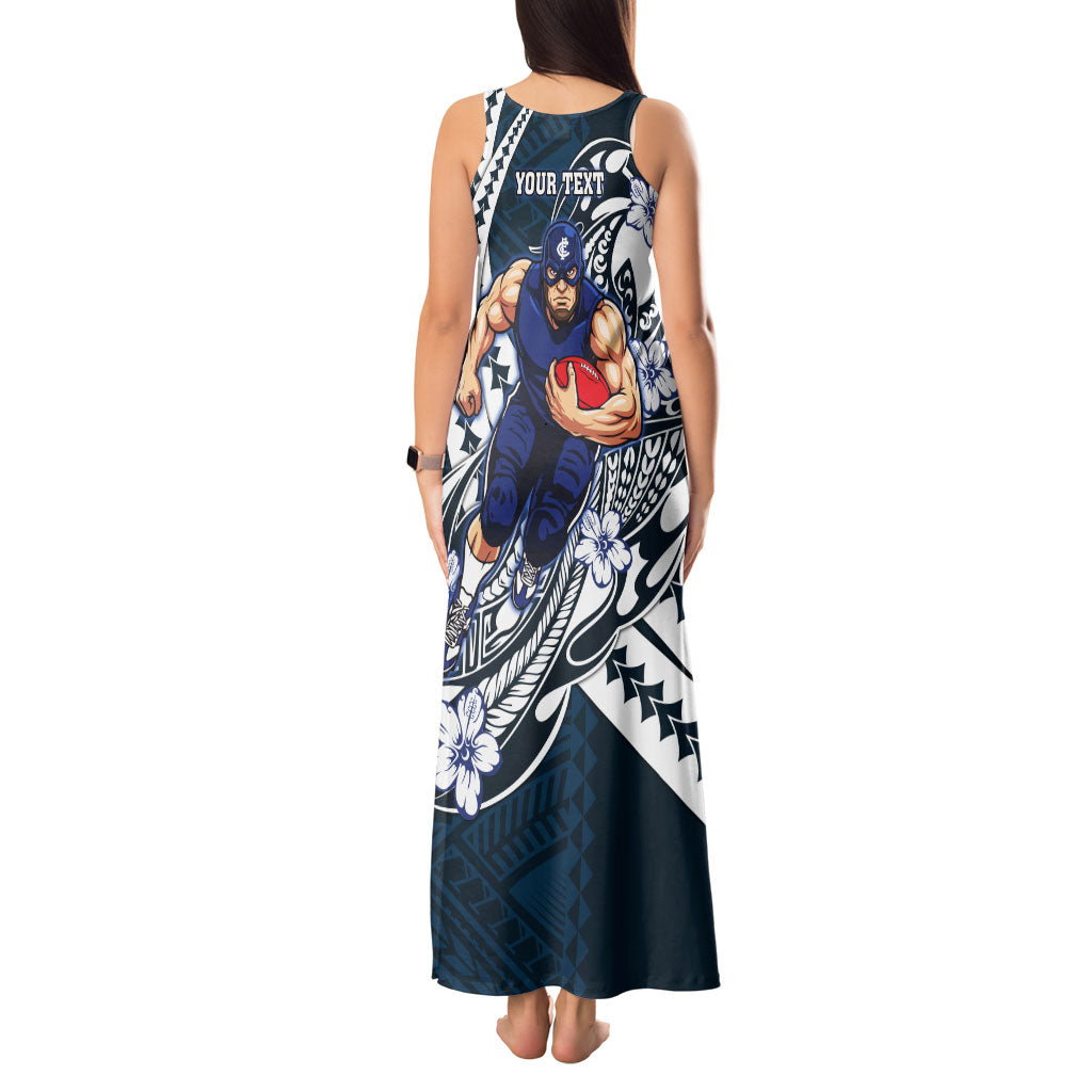 Personalized Carlton Blues Tank Maxi Dress Polynesian Tribal Baggers Mascot With Hibiscus Floral Art