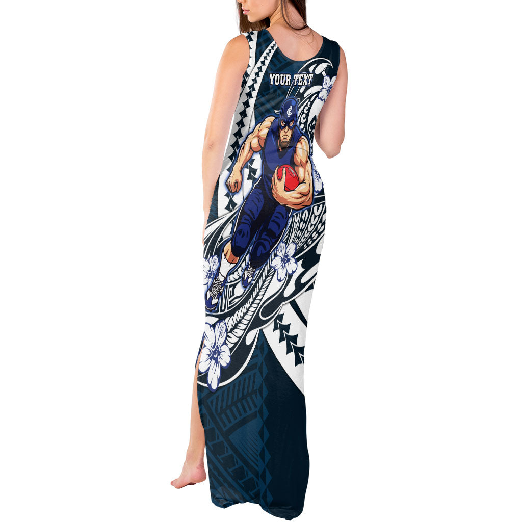 Personalized Carlton Blues Tank Maxi Dress Polynesian Tribal Baggers Mascot With Hibiscus Floral Art