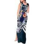 Personalized Carlton Blues Tank Maxi Dress Polynesian Tribal Baggers Mascot With Hibiscus Floral Art