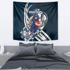 Personalized Carlton Blues Tapestry Polynesian Tribal Baggers Mascot With Hibiscus Floral Art