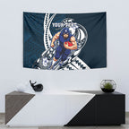 Personalized Carlton Blues Tapestry Polynesian Tribal Baggers Mascot With Hibiscus Floral Art
