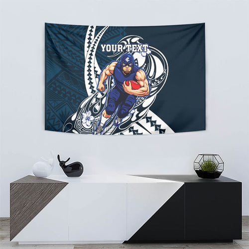 Personalized Carlton Blues Tapestry Polynesian Tribal Baggers Mascot With Hibiscus Floral Art