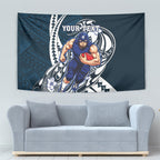 Personalized Carlton Blues Tapestry Polynesian Tribal Baggers Mascot With Hibiscus Floral Art