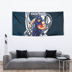 Personalized Carlton Blues Tapestry Polynesian Tribal Baggers Mascot With Hibiscus Floral Art