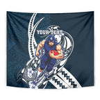 Personalized Carlton Blues Tapestry Polynesian Tribal Baggers Mascot With Hibiscus Floral Art