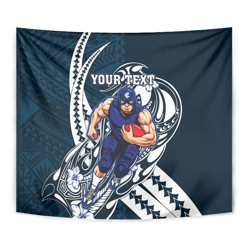 Personalized Carlton Blues Tapestry Polynesian Tribal Baggers Mascot With Hibiscus Floral Art
