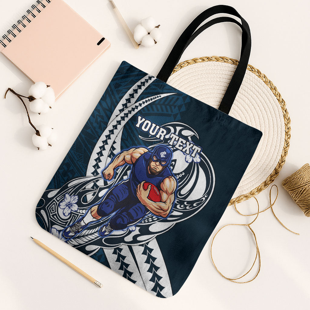 Personalized Carlton Blues Tote Bag Polynesian Tribal Baggers Mascot With Hibiscus Floral Art