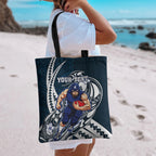Personalized Carlton Blues Tote Bag Polynesian Tribal Baggers Mascot With Hibiscus Floral Art
