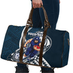 Personalized Carlton Blues Travel Bag Polynesian Tribal Baggers Mascot With Hibiscus Floral Art