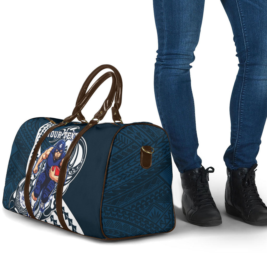 Personalized Carlton Blues Travel Bag Polynesian Tribal Baggers Mascot With Hibiscus Floral Art