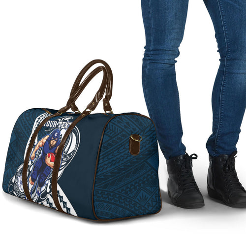 Personalized Carlton Blues Travel Bag Polynesian Tribal Baggers Mascot With Hibiscus Floral Art