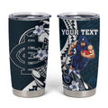 Personalized Carlton Blues Tumbler Cup Polynesian Tribal Baggers Mascot With Hibiscus Floral Art
