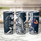 Personalized Carlton Blues Tumbler Cup Polynesian Tribal Baggers Mascot With Hibiscus Floral Art
