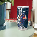 Personalized Carlton Blues Tumbler Cup Polynesian Tribal Baggers Mascot With Hibiscus Floral Art