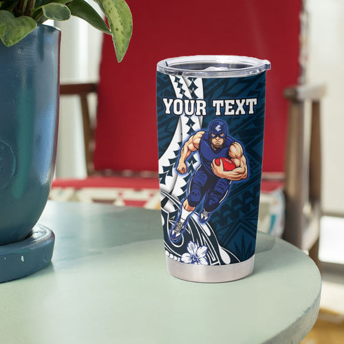 Personalized Carlton Blues Tumbler Cup Polynesian Tribal Baggers Mascot With Hibiscus Floral Art