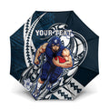 Personalized Carlton Blues Umbrella Polynesian Tribal Baggers Mascot With Hibiscus Floral Art
