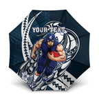 Personalized Carlton Blues Umbrella Polynesian Tribal Baggers Mascot With Hibiscus Floral Art