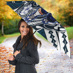 Personalized Carlton Blues Umbrella Polynesian Tribal Baggers Mascot With Hibiscus Floral Art