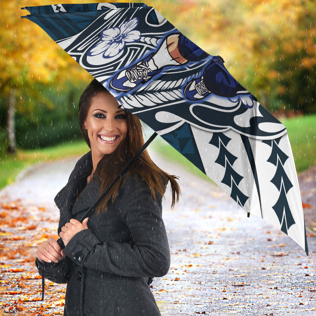 Personalized Carlton Blues Umbrella Polynesian Tribal Baggers Mascot With Hibiscus Floral Art