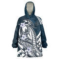 Personalized Carlton Blues Wearable Blanket Hoodie Polynesian Tribal Baggers Mascot With Hibiscus Floral Art