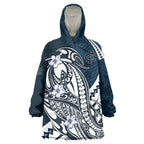 Personalized Carlton Blues Wearable Blanket Hoodie Polynesian Tribal Baggers Mascot With Hibiscus Floral Art