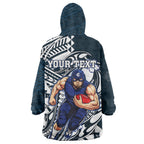Personalized Carlton Blues Wearable Blanket Hoodie Polynesian Tribal Baggers Mascot With Hibiscus Floral Art