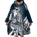 Personalized Carlton Blues Wearable Blanket Hoodie Polynesian Tribal Baggers Mascot With Hibiscus Floral Art