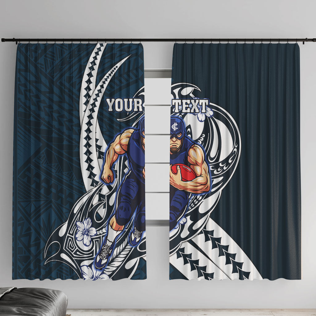 Personalized Carlton Blues Window Curtain Polynesian Tribal Baggers Mascot With Hibiscus Floral Art
