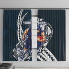 Personalized Carlton Blues Window Curtain Polynesian Tribal Baggers Mascot With Hibiscus Floral Art