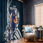 Personalized Carlton Blues Window Curtain Polynesian Tribal Baggers Mascot With Hibiscus Floral Art