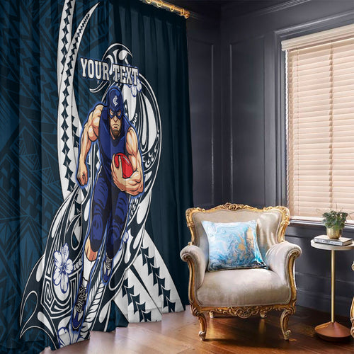 Personalized Carlton Blues Window Curtain Polynesian Tribal Baggers Mascot With Hibiscus Floral Art