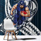 Personalized Carlton Blues Window Curtain Polynesian Tribal Baggers Mascot With Hibiscus Floral Art