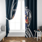 Personalized Carlton Blues Window Curtain Polynesian Tribal Baggers Mascot With Hibiscus Floral Art