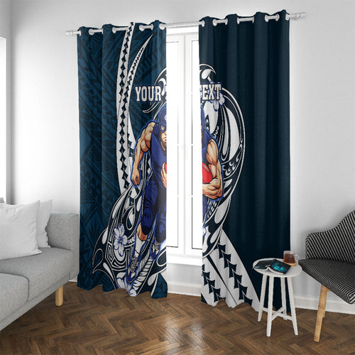 Personalized Carlton Blues Window Curtain Polynesian Tribal Baggers Mascot With Hibiscus Floral Art