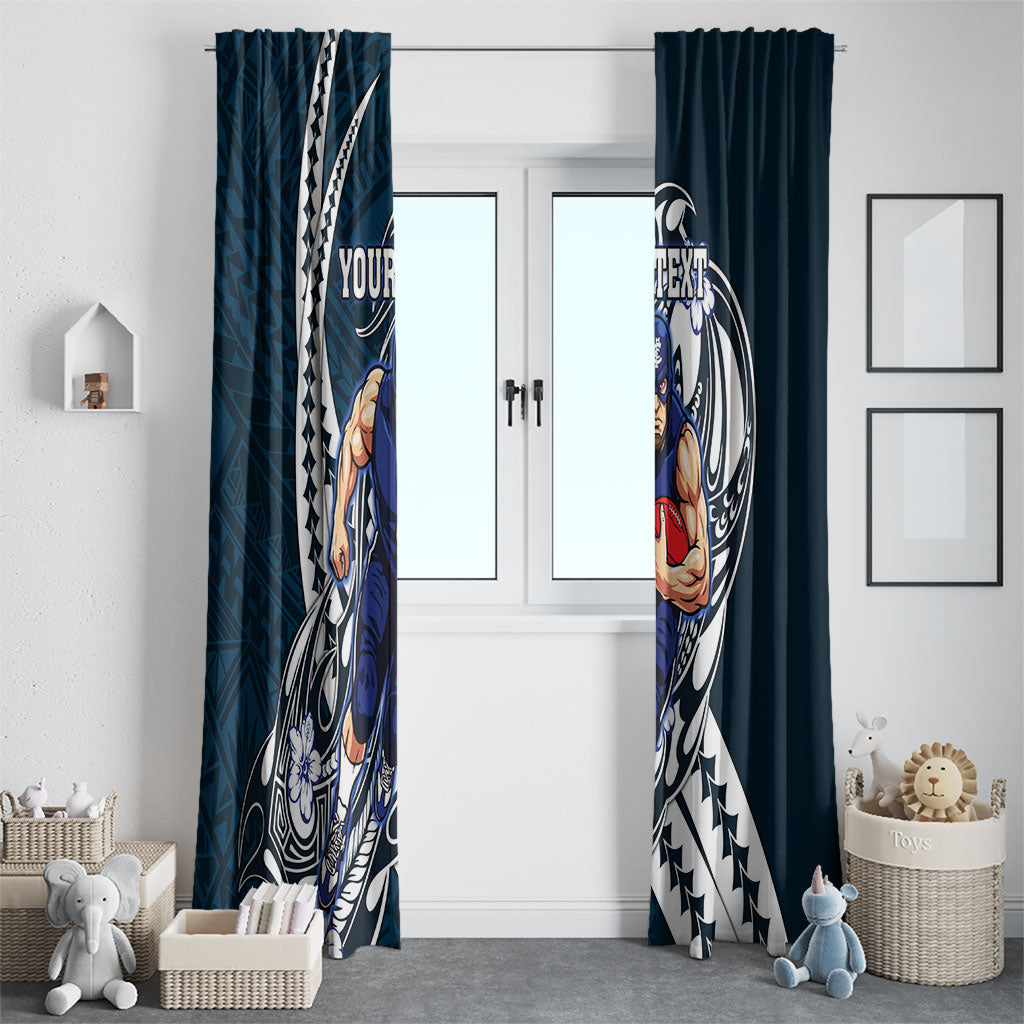 Personalized Carlton Blues Window Curtain Polynesian Tribal Baggers Mascot With Hibiscus Floral Art