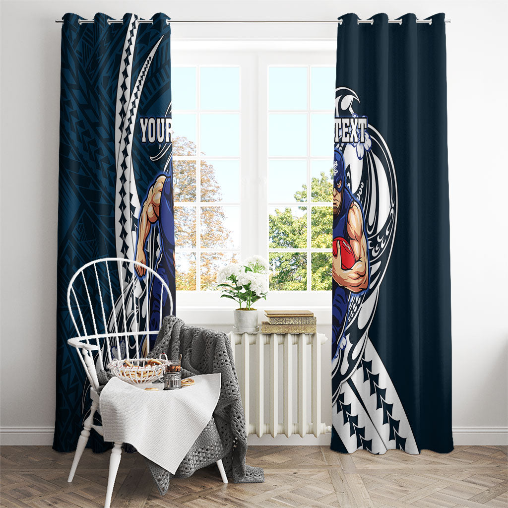 Personalized Carlton Blues Window Curtain Polynesian Tribal Baggers Mascot With Hibiscus Floral Art