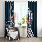 Personalized Carlton Blues Window Curtain Polynesian Tribal Baggers Mascot With Hibiscus Floral Art