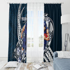 Personalized Carlton Blues Window Curtain Polynesian Tribal Baggers Mascot With Hibiscus Floral Art
